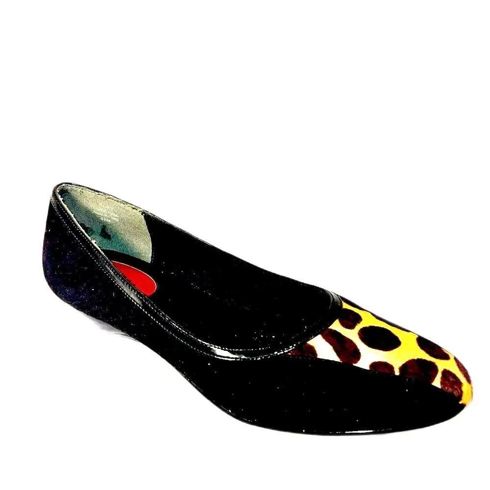J Renee suede flats animal print insert‎ patent leather accent size 6.5